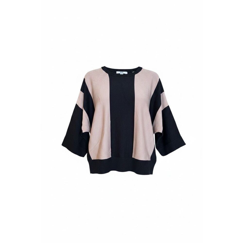 Magaschoni NWOT Colorblock Knit Dolman Sleeve Sweater Tan Black Size Medium